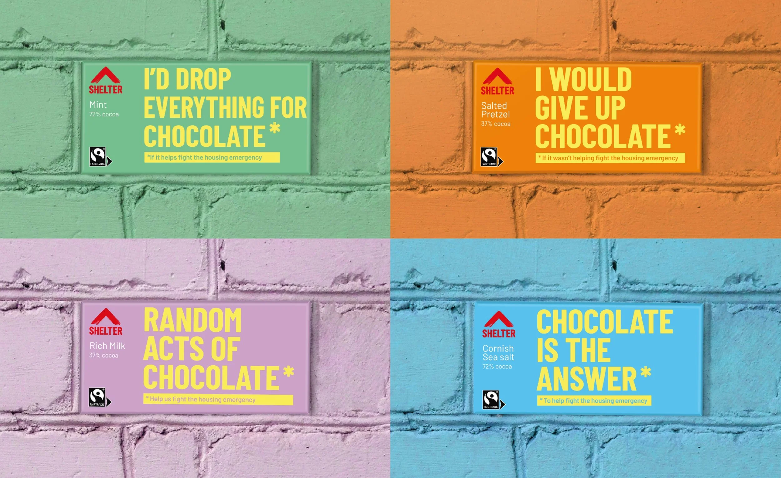 Shelter Charity Emergency Chocolate merchandise branding packaging design project