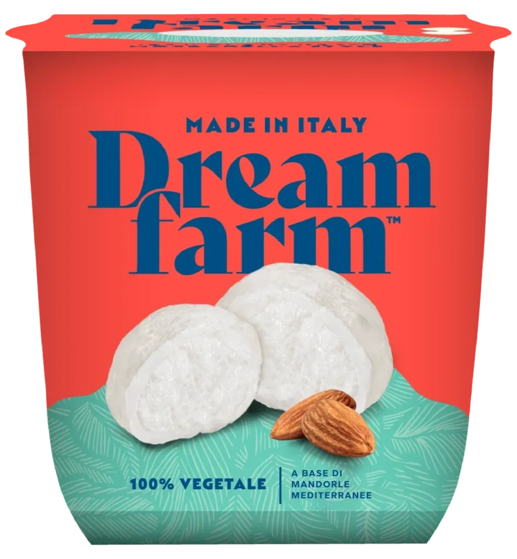 DreamFarm plant based vegan mozarella cheese branding packaging design