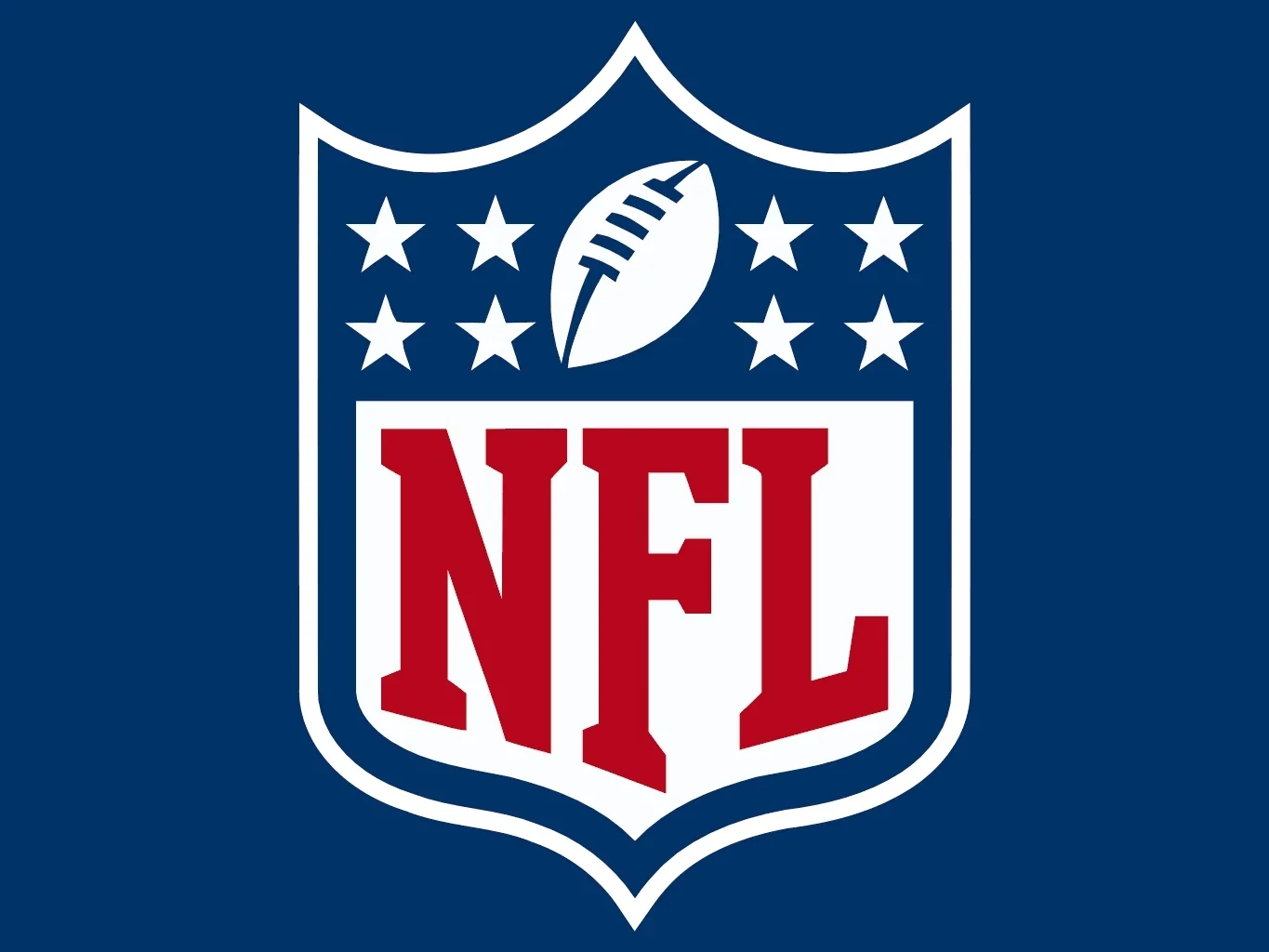 National Football League (NFL) logo featuring a shield with a football and stars, with the letters 'NFL' in red.