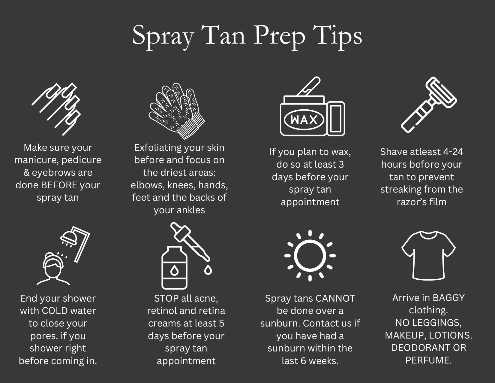 inographic of spray tan prep tips naugatuck ct