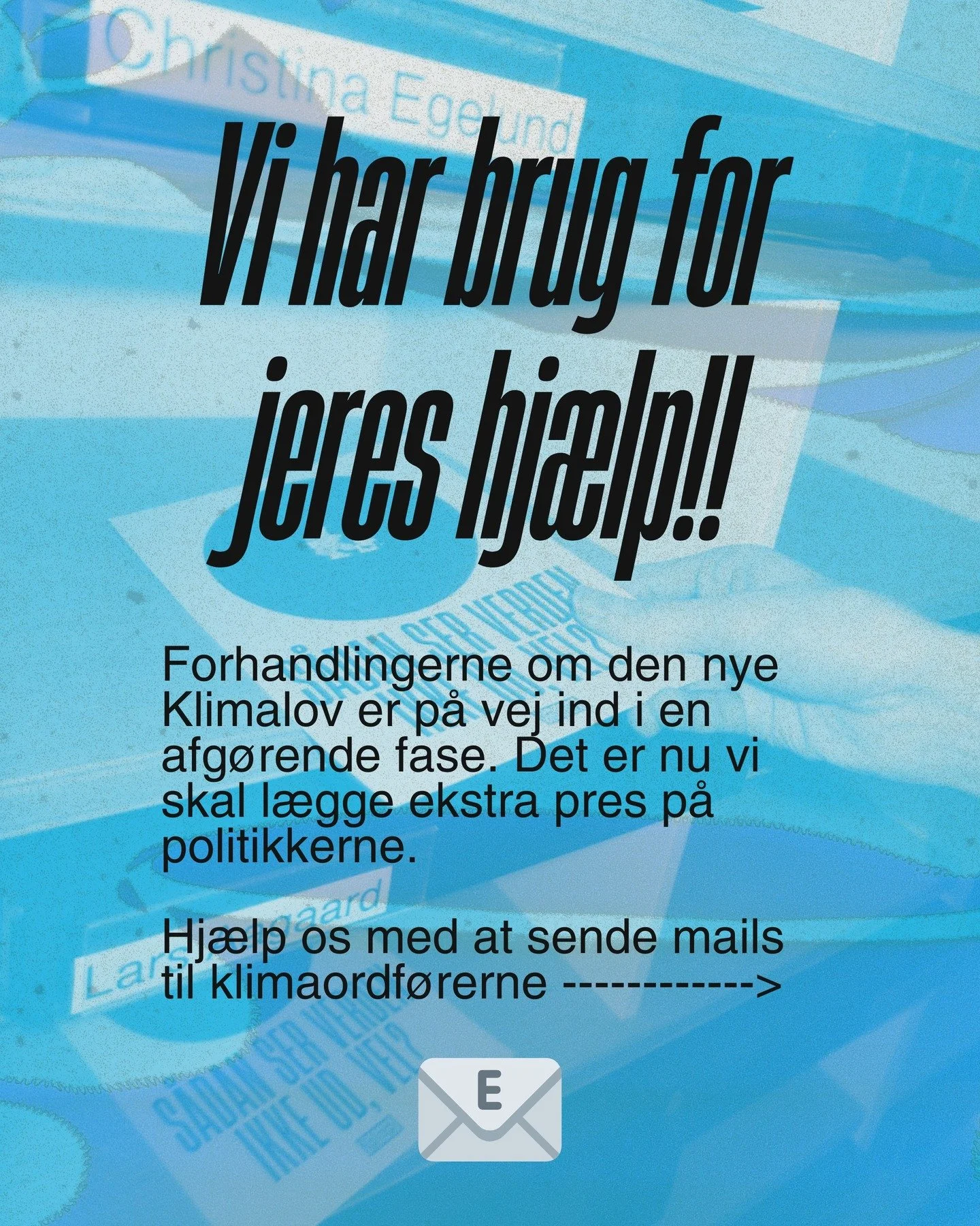 HJ&AElig;LP OS MED AT SKRIVE MAILS TIL KLIMAORDF&Oslash;RERNE!

Forhandlingerne om den nye Klimalov er p&aring; vej ind i en afg&oslash;rende fase. Og selvom der er et bredt pres fra mange samfundsakt&oslash;rer om, at vi skal f&aring; lappet lovens 