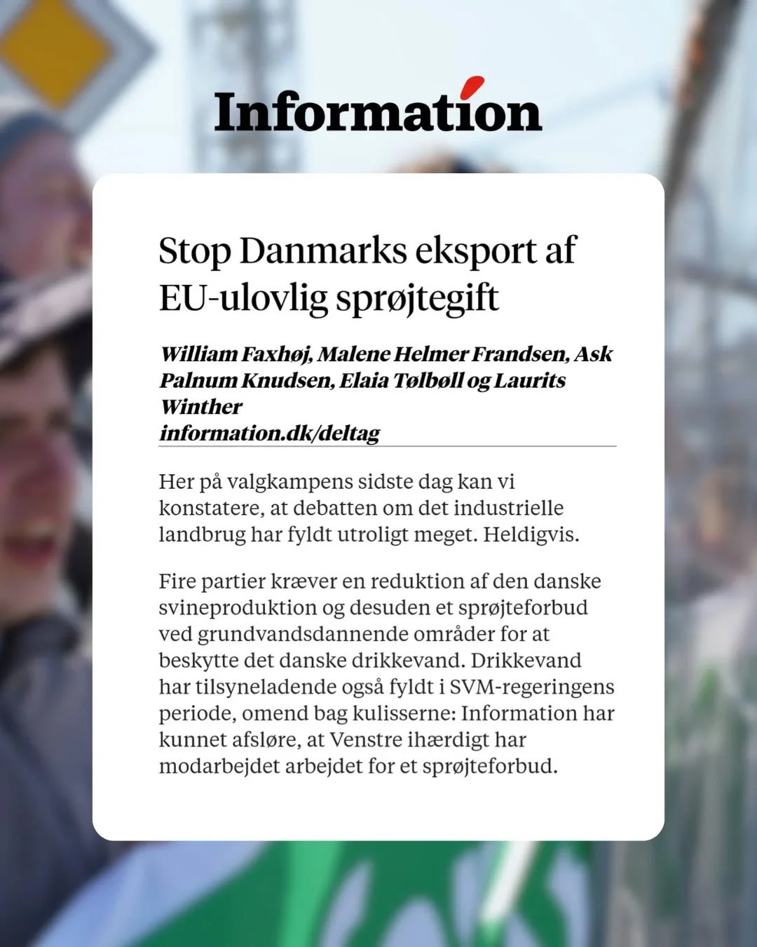 Vi er i @informationdk i dag med et debatindl&aelig;g om hvorfor Danmarks eksport af EU-ulovlige pesticider skal stoppes! ☣️