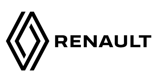 Logo noir et blanc de Renault, en forme de losange avec le mot « RENAULT » à côté.