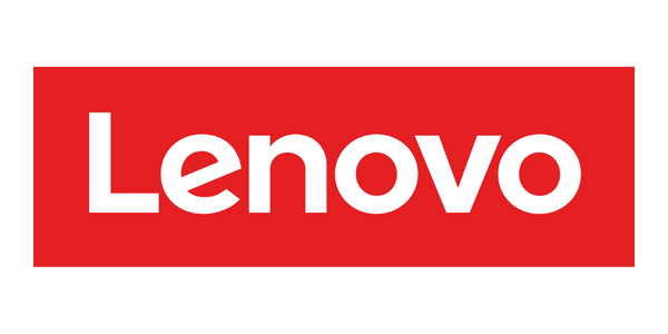 Logo Lenovo sur fond rouge.