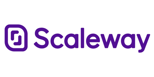 Logo Scaleway violet avec une icône « S » stylisée.