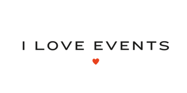 Logo pour Love Events avec texte noir et rouge.