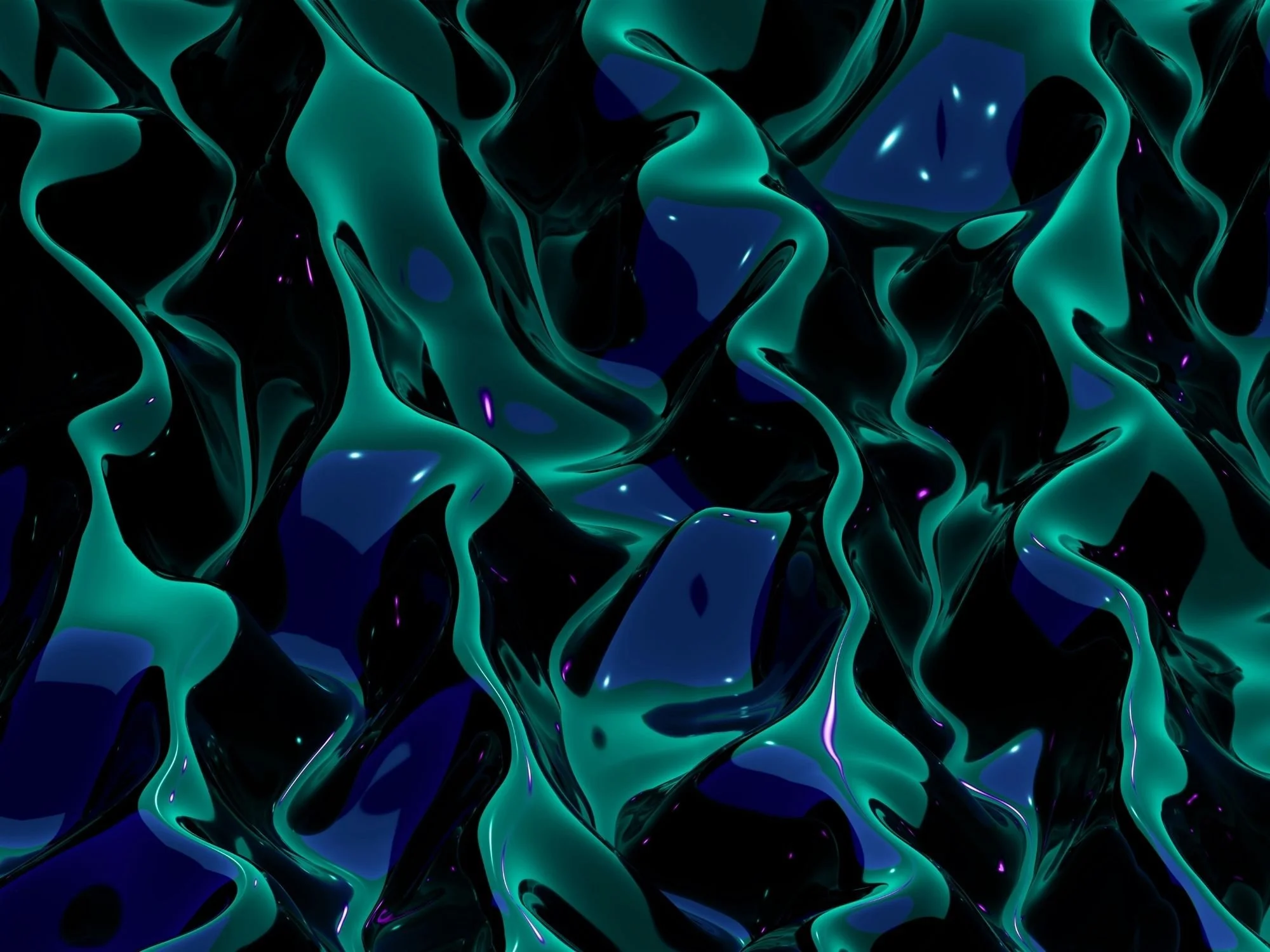Motif abstrait aux formes fluides et ondulées dans des tons vert fluo, bleu et noir.