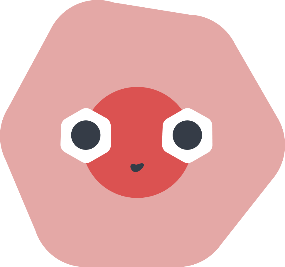 Cartoon illustration of a cute pink octopus with large round eyes and a small smiling mouth.