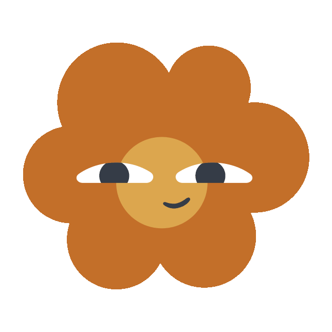 Cartoon lion face with a large mane, smiling and looking to the side.