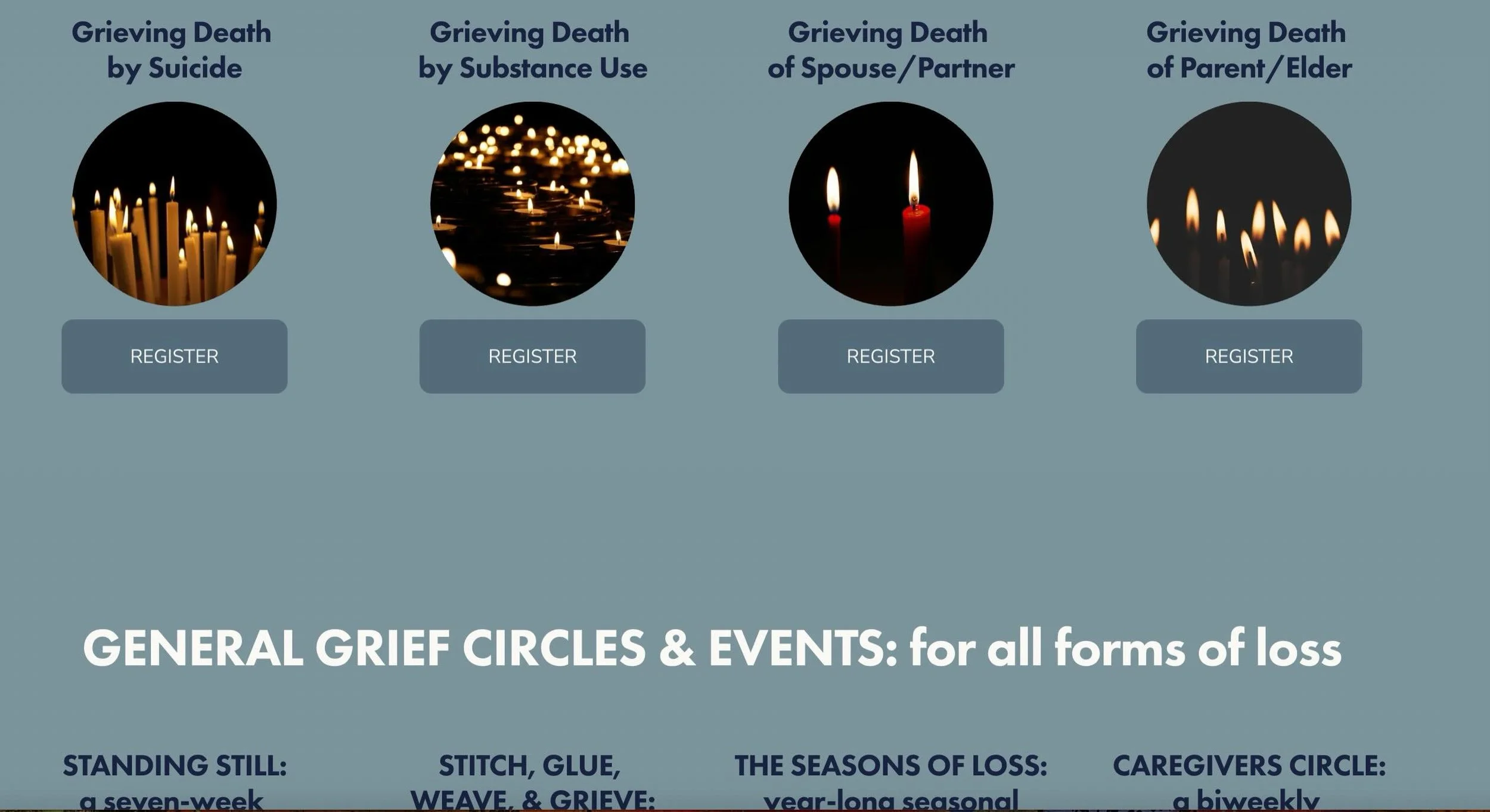 Finally, some worthwhile vision and progress! We work in our own ebbs and flows over here. The Grief Center site is seeing some much needed attention with registration pages finally looking worthy of you incredible creatures out there clicking throug