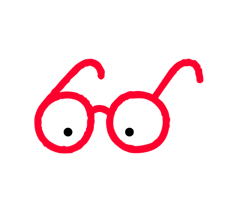 Red glasses with the number 66 in a stylized font on the lenses, on a black background.