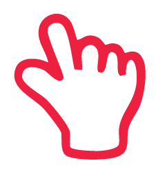 Outline of a hand with the index finger touching the thumb, forming a pointing gesture, in red and black.