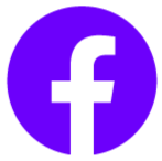 Facebook logo with a black lowercase 'f' inside a purple circle.