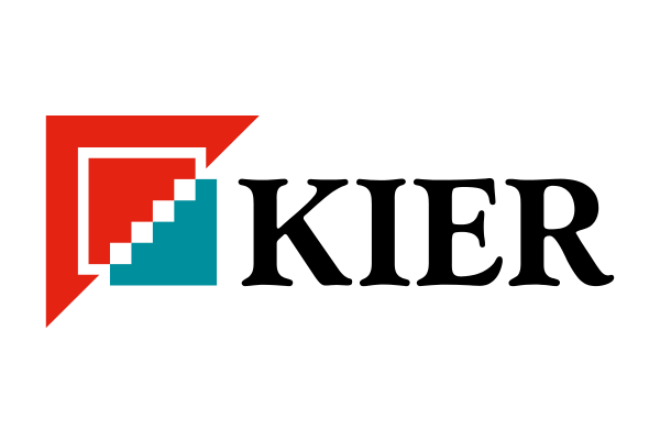 Kier logo with geometric shapes and the word 'KIER' in bold black lettering.