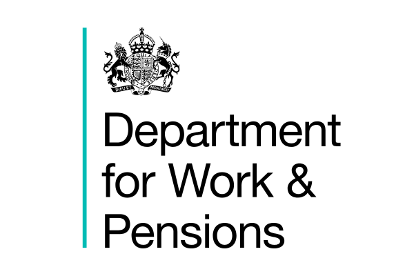 Logo of the UK government Department for Work and Pensions with a crown and coat of arms, and the department's name.