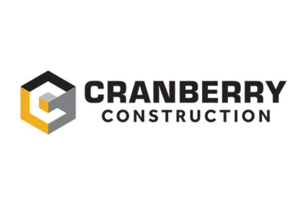 Cranberry Construction logo with a 3D hexagon and the company name in bold black letters.