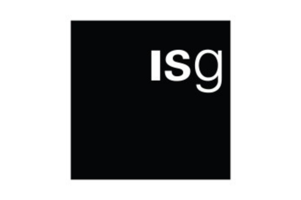 Black square with white lowercase letters 'isg' in the center.