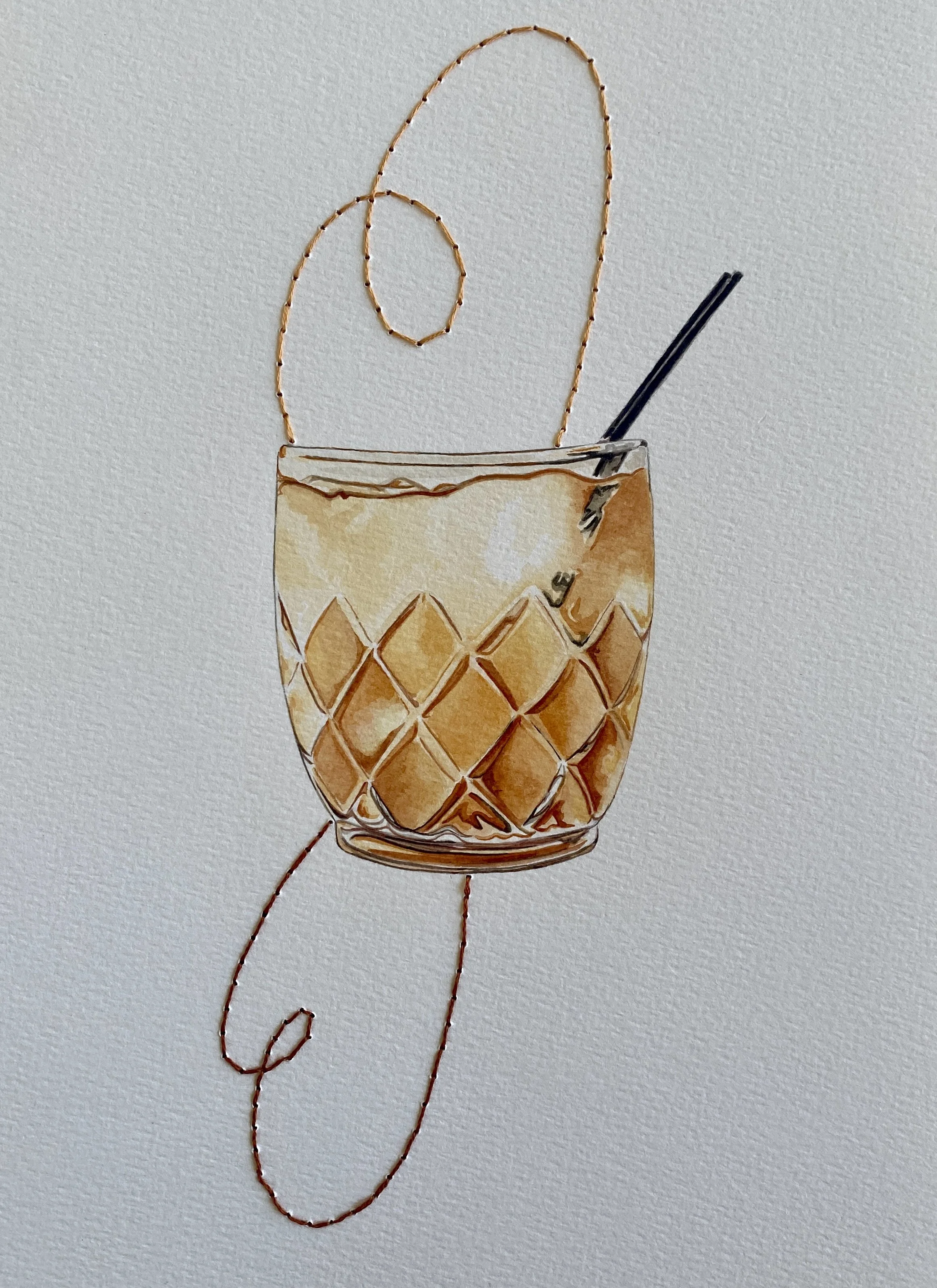 'April, 2024', Watercolor and Embroidery, 8" x 12"