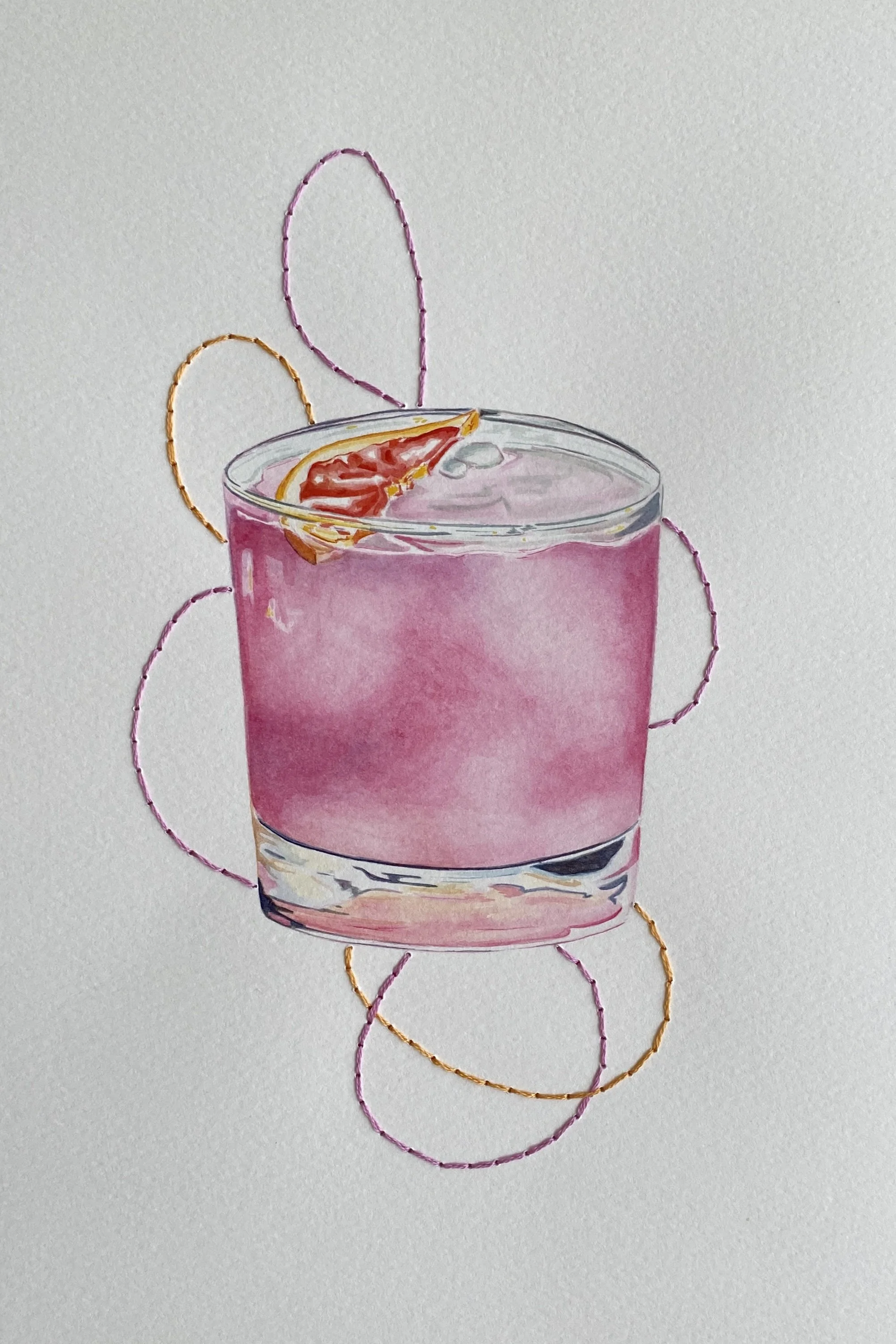 'October 2023', Watercolor and Embroidery, 8" x 12" inches