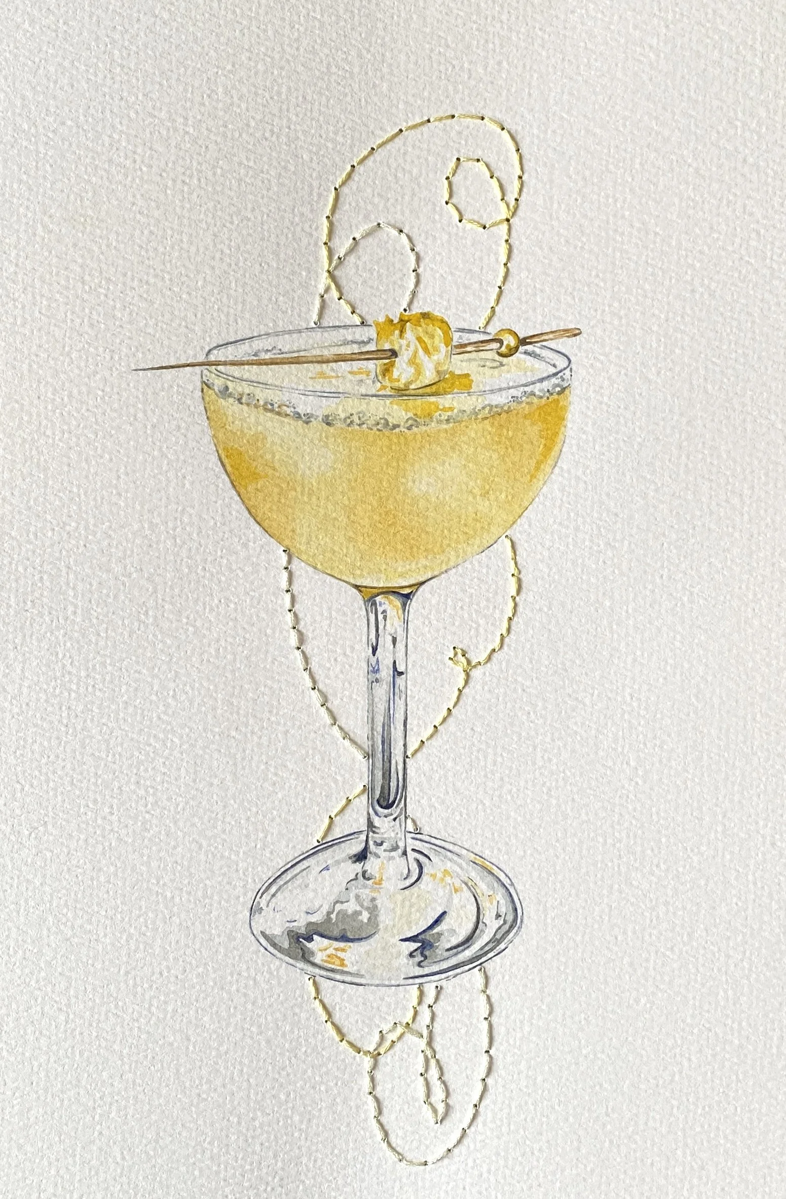 'May, 2024', Watercolor and Embroidery, 8" x 12" 