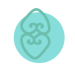 Blue tribal-style ornamental symbol with intricate curves