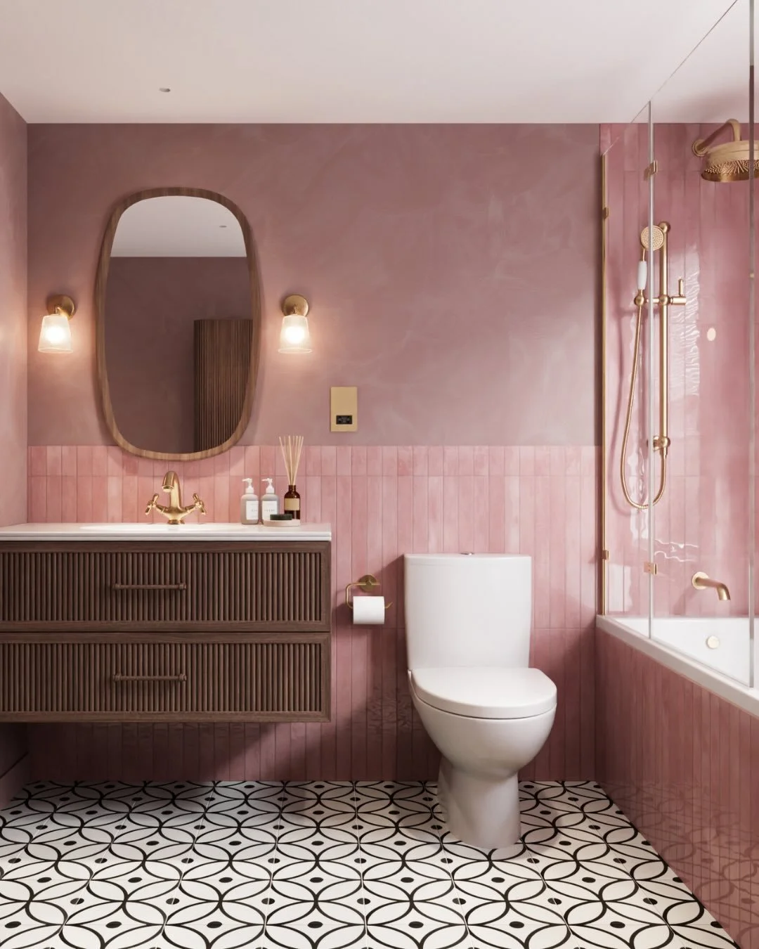 Limewashed walls, fluted walnut and brushed brass.

A contemporary bathroom designed to sit comfortably within a Victorian home.

Designed, supplied and installed.

Tiles: @mandarinstoneofficial 
Vanity: @aquarocbathrooms ium

#bathroomrenovation
#ba