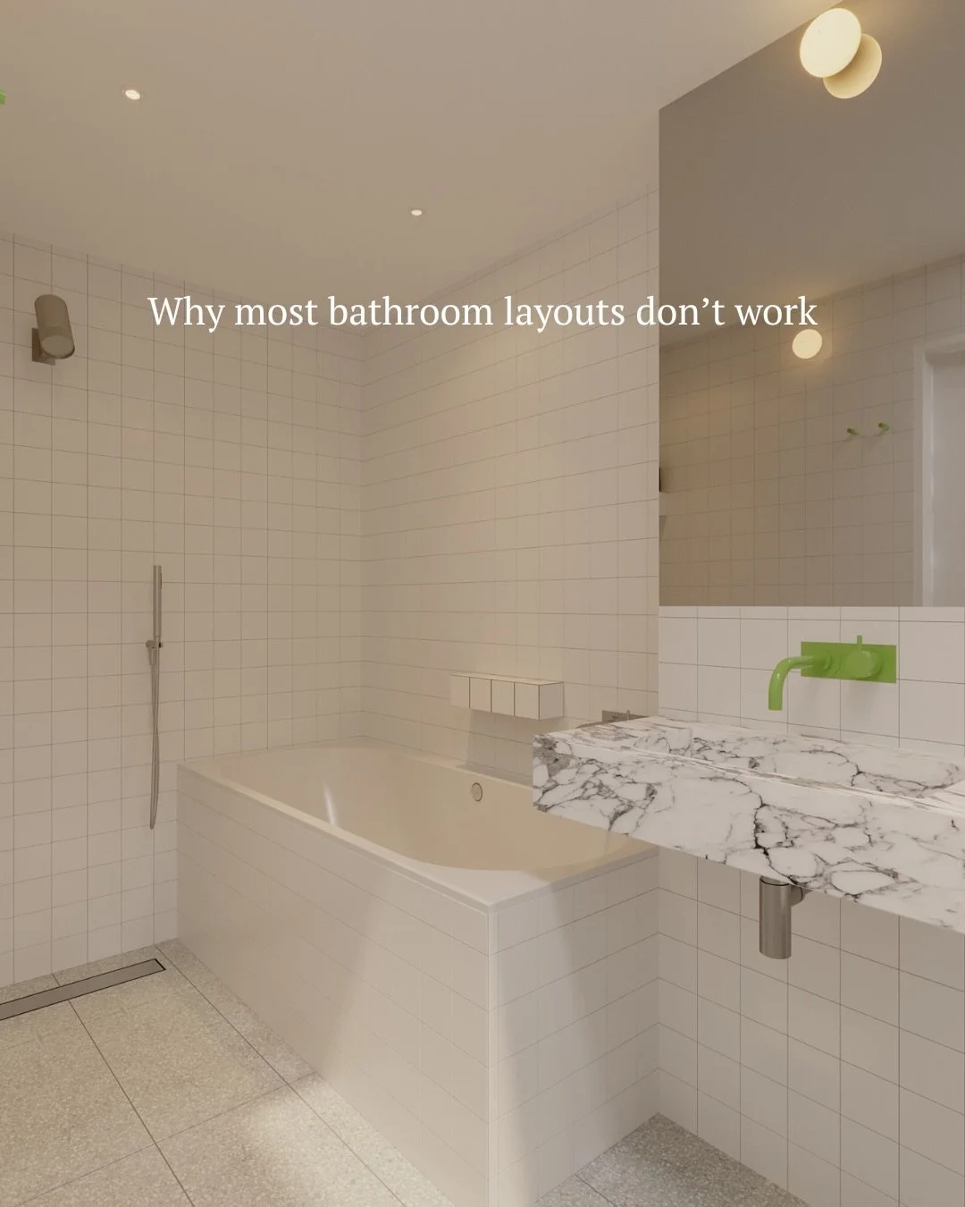 Most bathrooms aren&rsquo;t too small, they&rsquo;re just badly planned.
Layout is what makes a space feel calm, functional, and effortless.
We always start with how the room works, not just how it looks.
If you&rsquo;re planning a renovation, start 