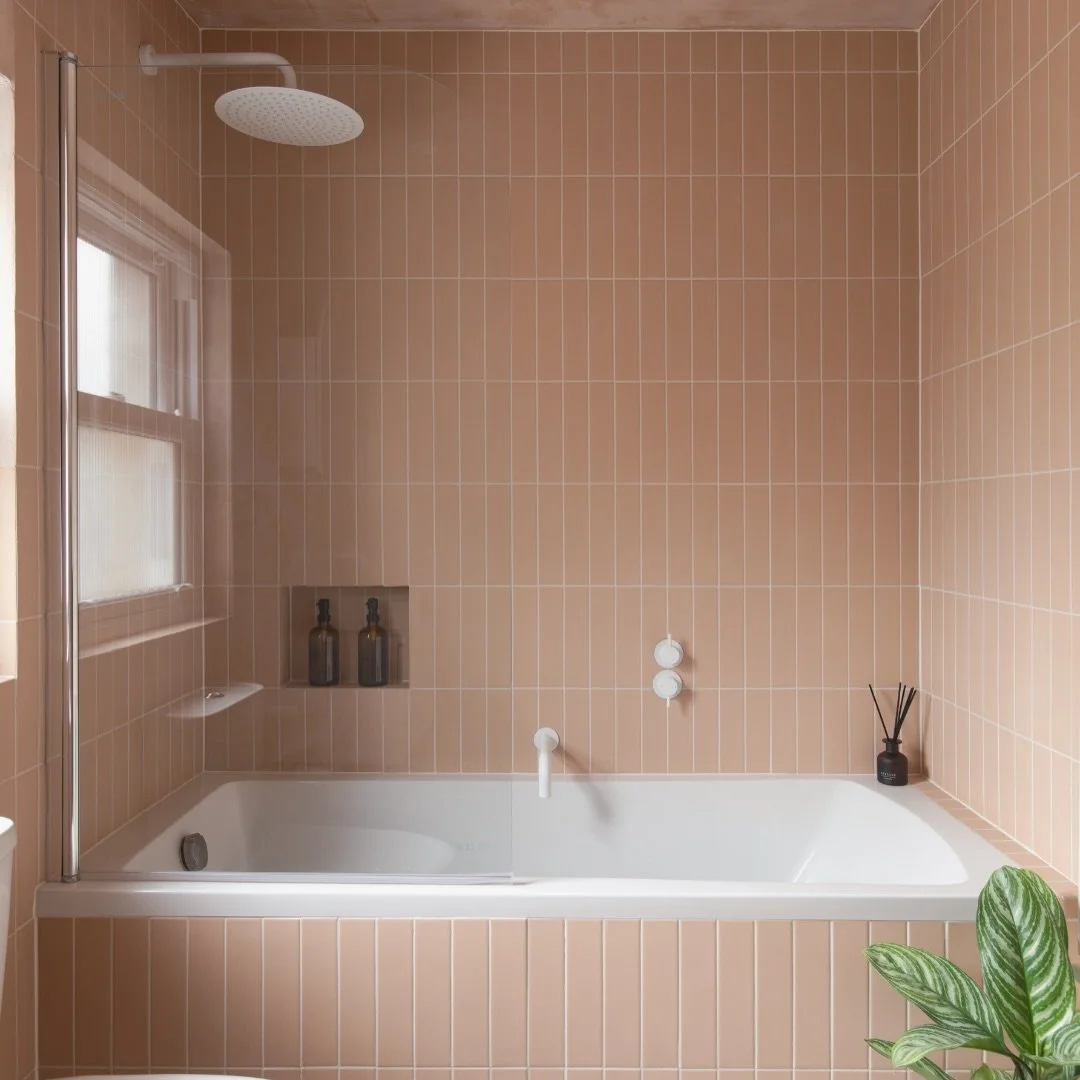 Peach tiles, exposed plaster, and fixtures all working together to keep the space calm and cohesive.

Designed, supplied and installed by Ferren. 

#bathroomrenovation
#bathroomrenovations
#bathroomdesign
#londonbathroom
#bathroominspiration