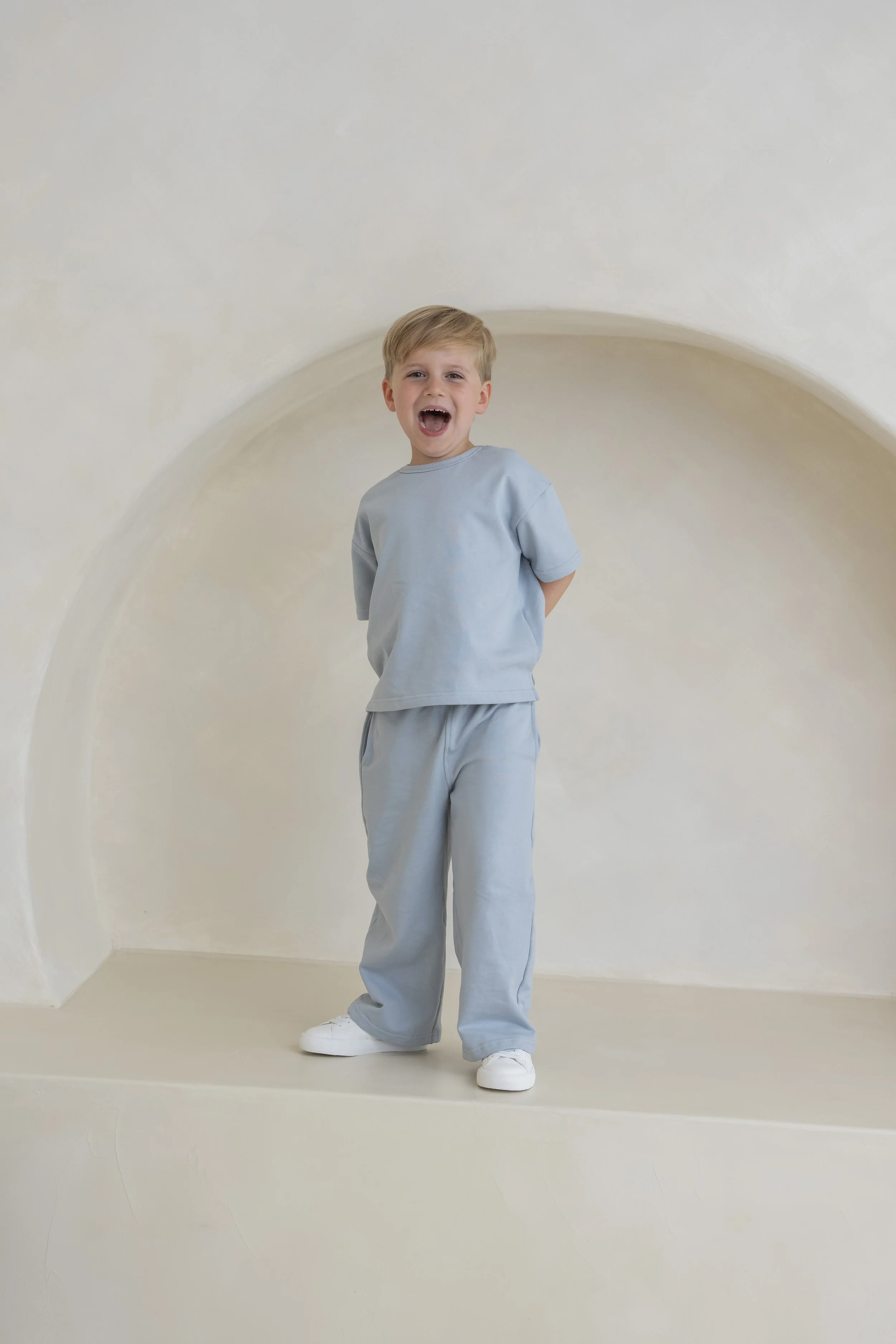Dusty blue relaxed trouser and t-shirt co-ord
