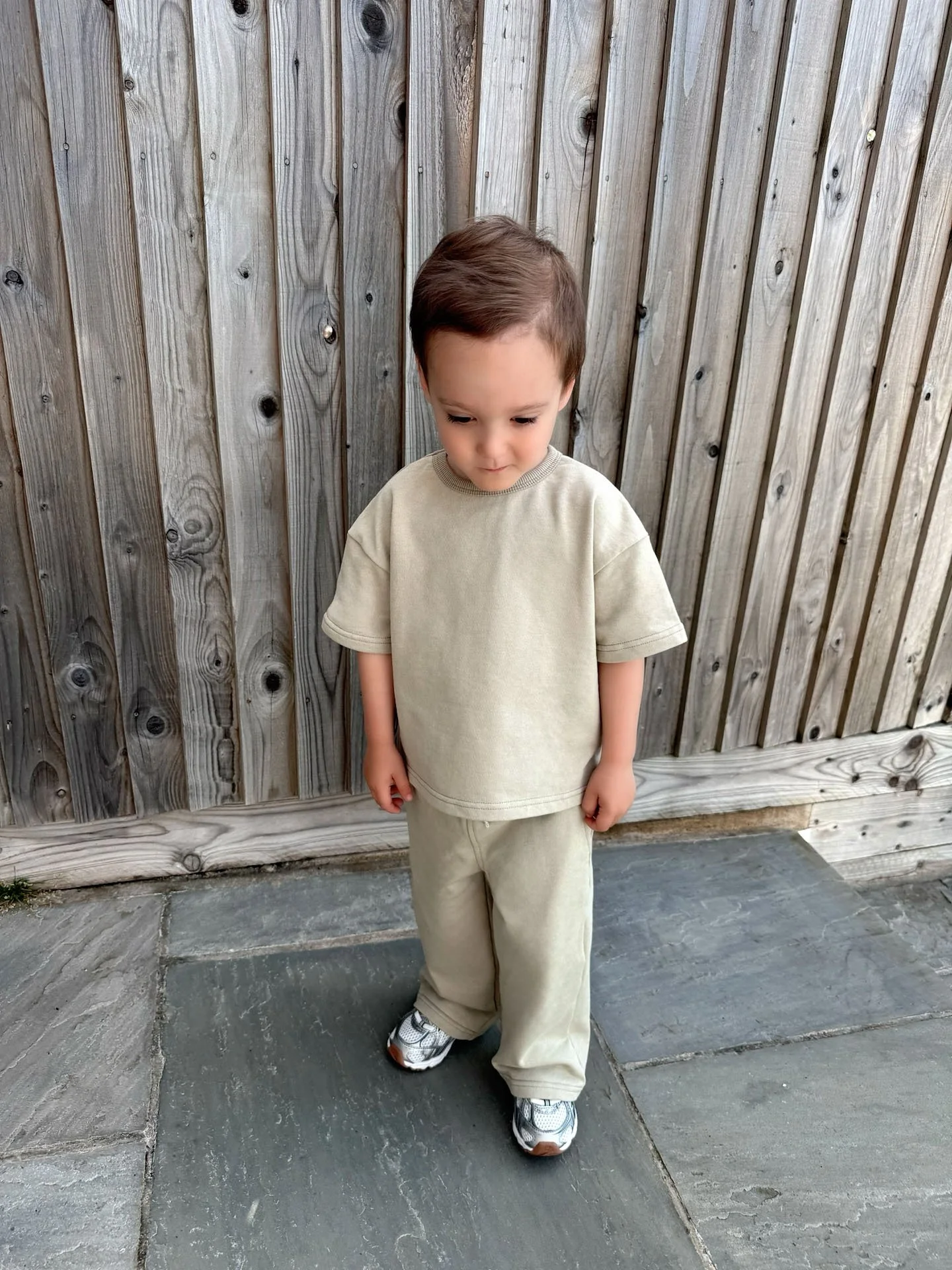 Light khaki relaxed trouser and t-shirt co-ord