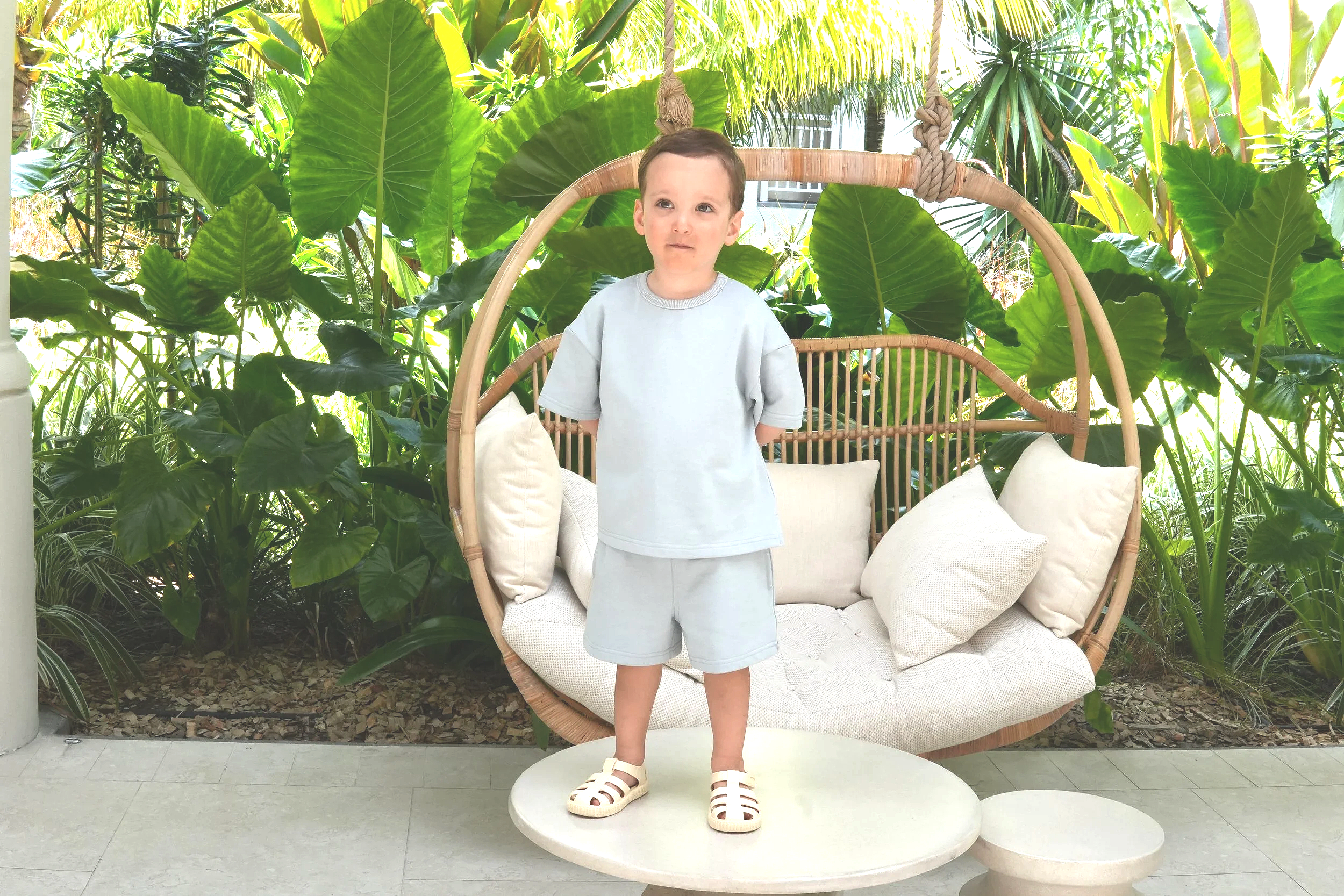 Dusty blue boxy fit shorts and t-shirt set