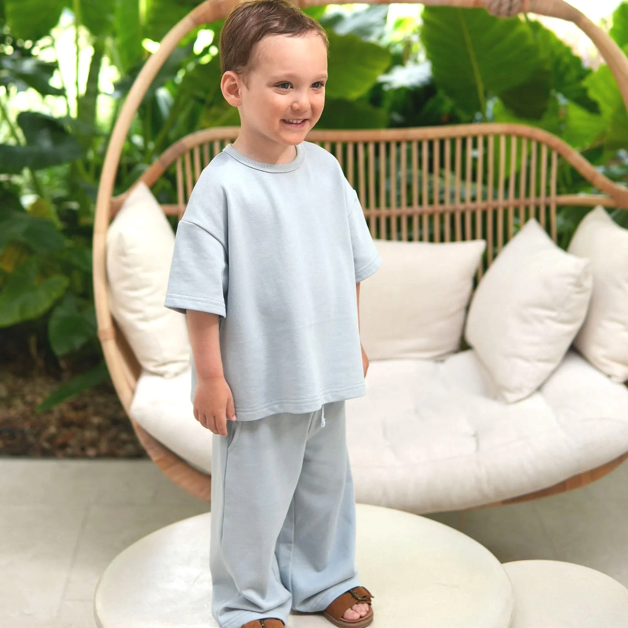 Dusty blue relaxed trouser and t-shirt co-ord