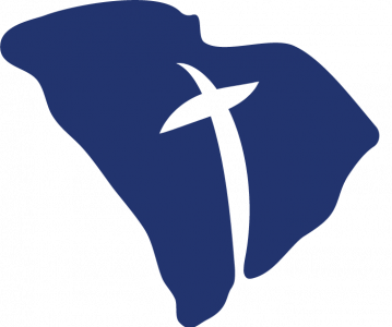 Silhouette of the African continent with a sword crossing diagonally from bottom left to top right.