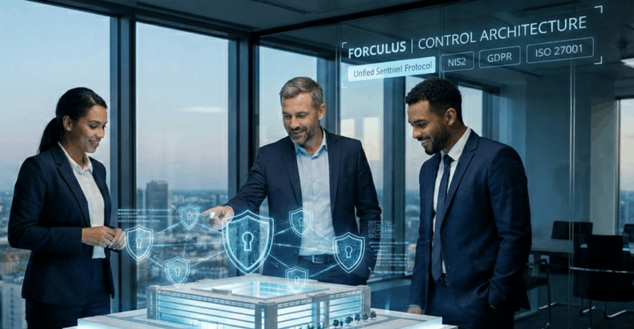 Professionals review the Forculus Unified Sentinel Protocol to ensure organization-wide NIS2 and ISO 27001 compliance.