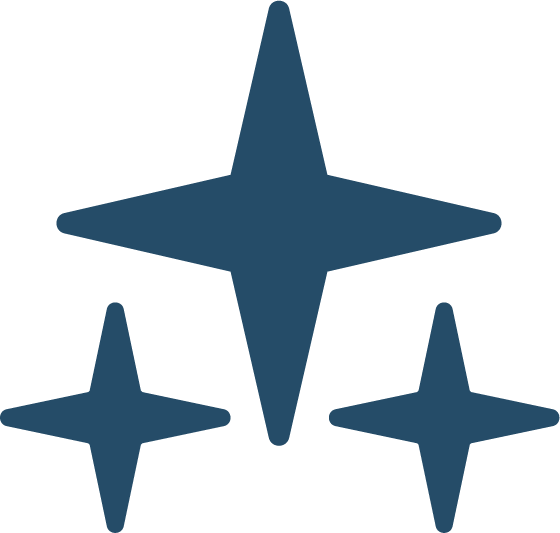 Three dark blue star-like shapes with pointed tips, arranged in a cluster on a black background.