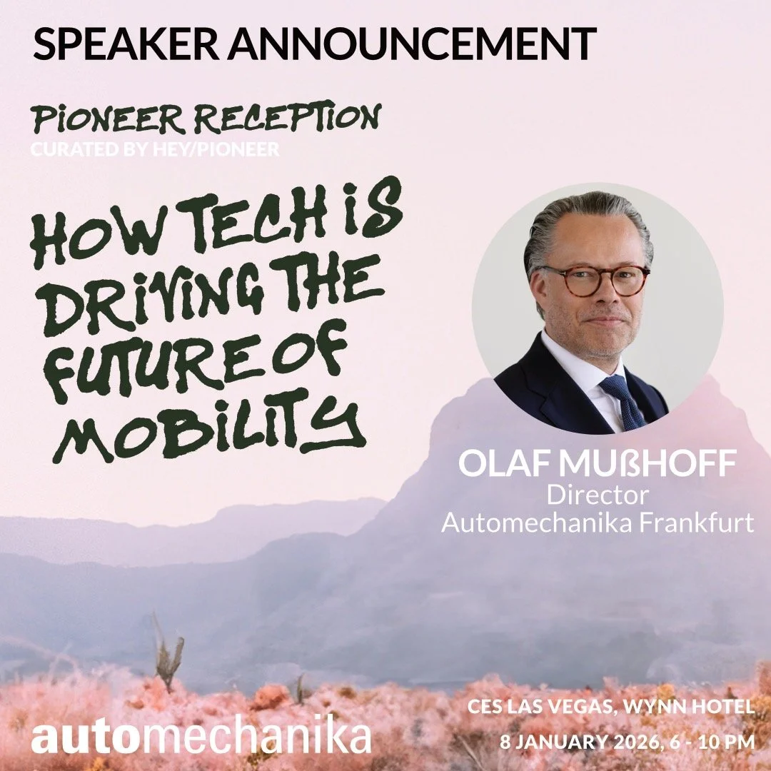 Speaker Announcement!

We are thrilled to announce Olaf Mu&szlig;hoff, Director Automechanika Frankfurt, as a speaker at the PIONEER Reception! Tobias will join the panel to discuss "How Tech is Driving the Future of Mobility" and share his
