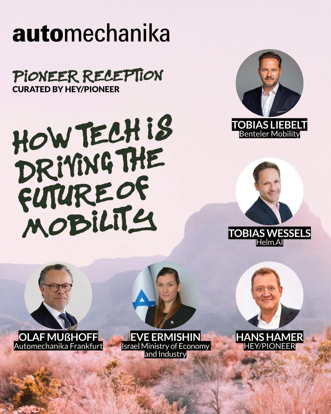 🚨 Meet Our Speakers!

We are excited to welcome an incredible lineup of speakers at the PIONEER Reception on "How Tech is Driving the Future of Mobility"!

🎤 Olaf Mu&szlig;hoff, Director Automechanika Frankfurt
🎤 Tobias Liebelt, CEO of B
