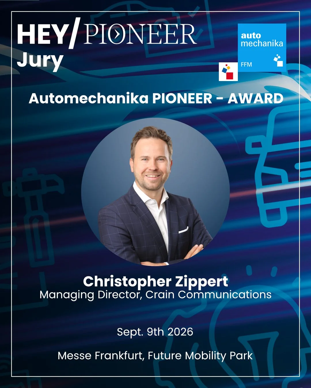 The Future of Mobility needs strong ideas &mdash; and the right people to evaluate them.

We are excited to announce Christopher Zippert, Managing Director &amp; Publisher of Crain Communications GmbH as part of the distinguished jury for our upcomin