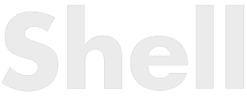 Close-up of the Shell logo in white text on a black background.