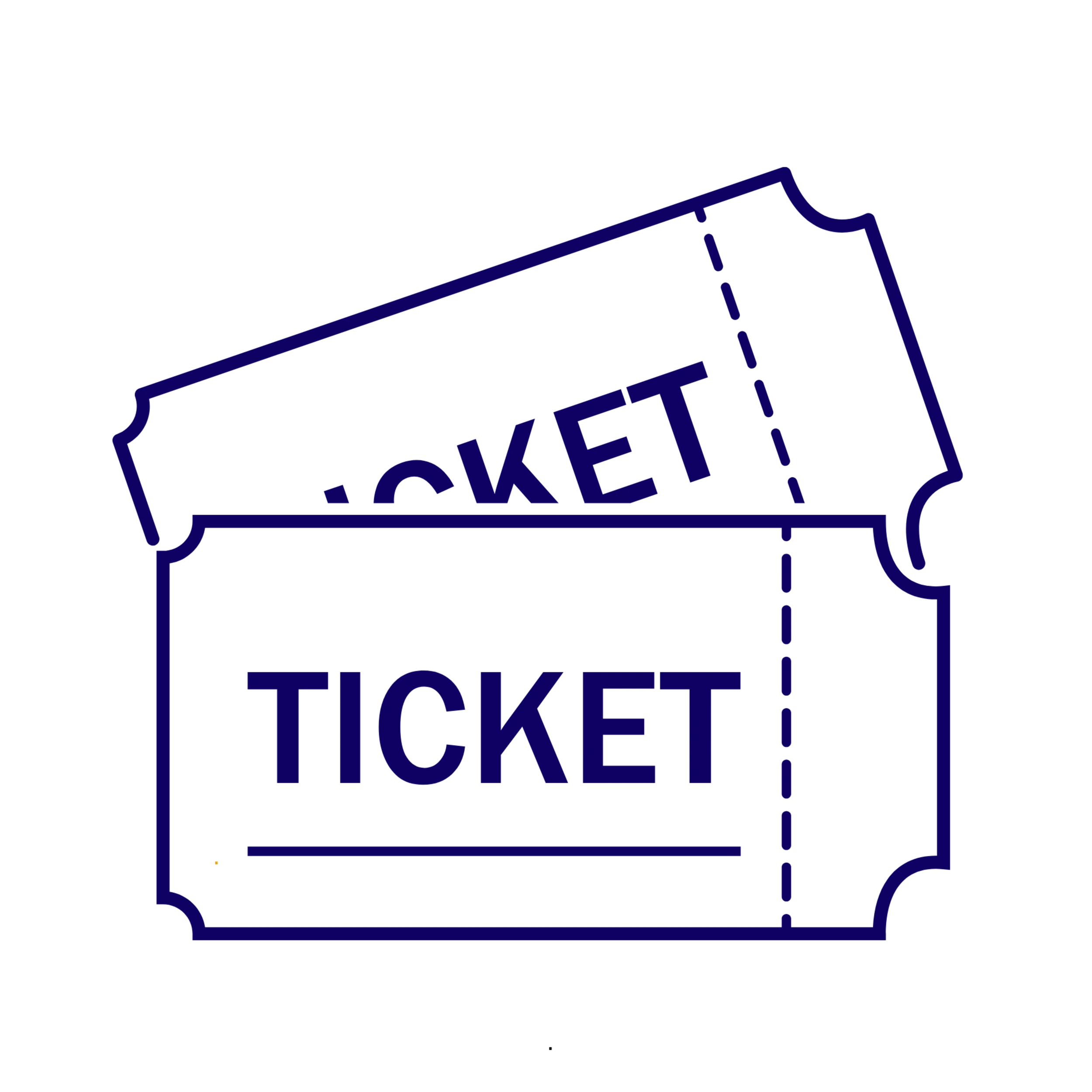 A digital illustration of a ticket with a blue outline and the word 'TICKET!' written on it.
