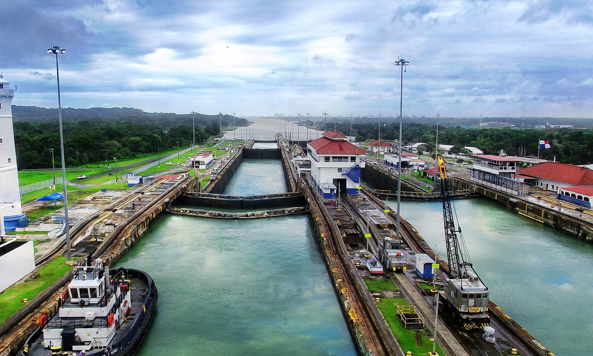 Close-up view of  Gatun Lock chambers of the Panama Canal