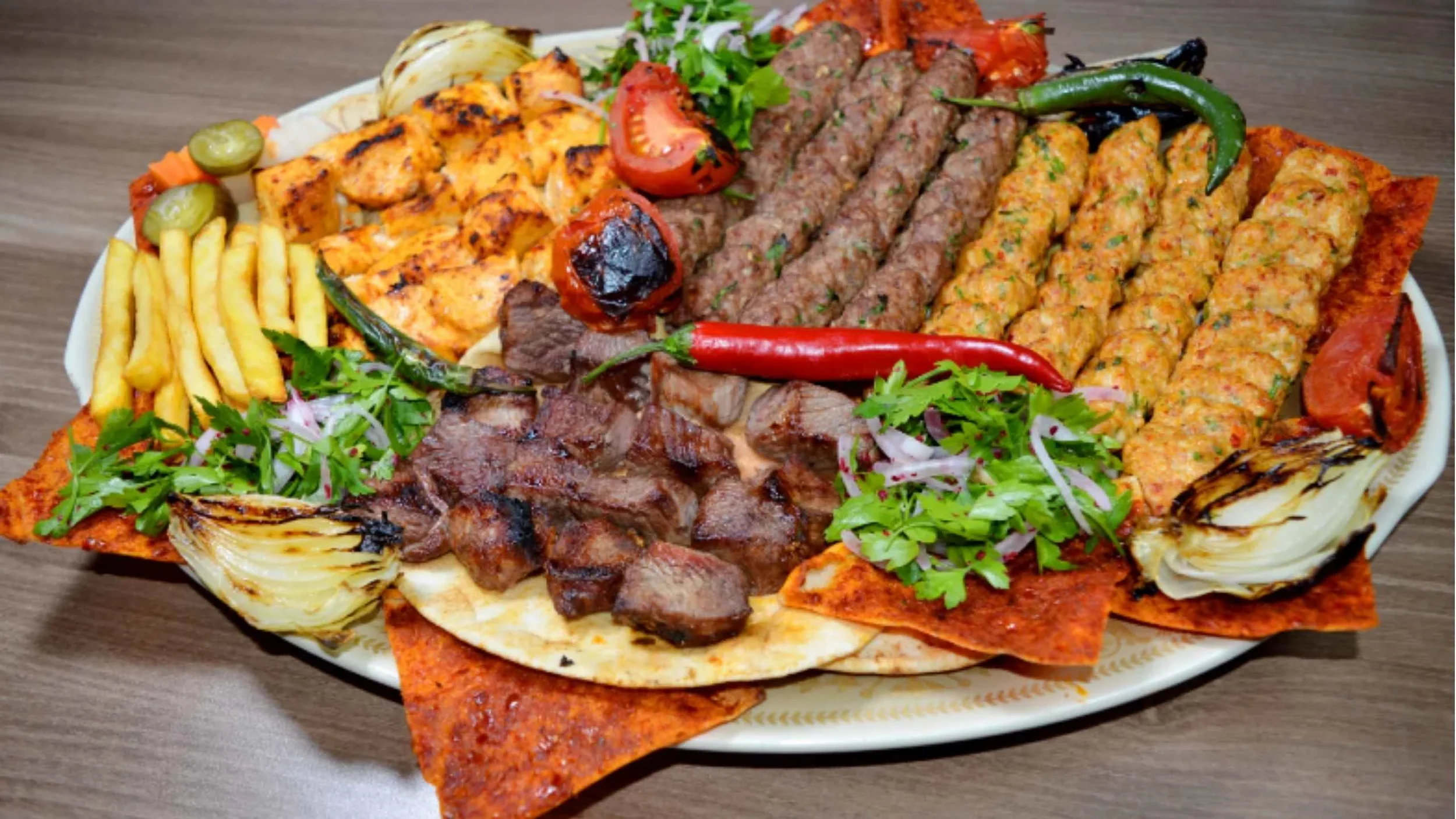 Traditional Turkish kebap dish served with grilled meat and spices — a must-try food in Turkey and a staple of Turkish cuisine.