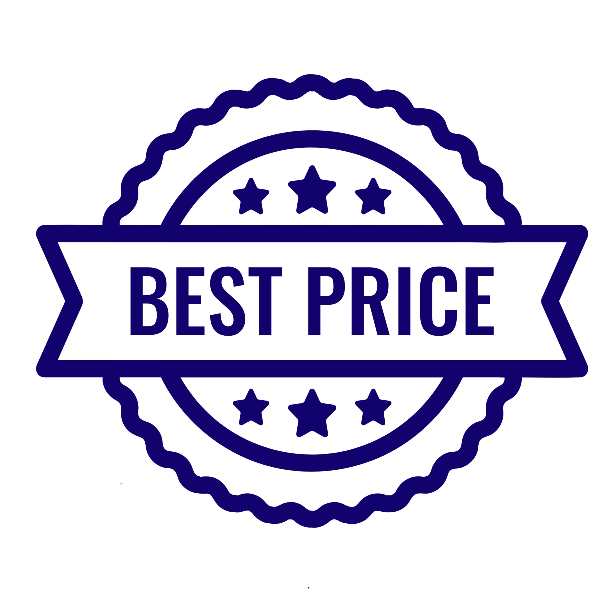 A badge or emblem with a scalloped edge, featuring a rainbow with three stars underneath and the words "Best Price" at the bottom.