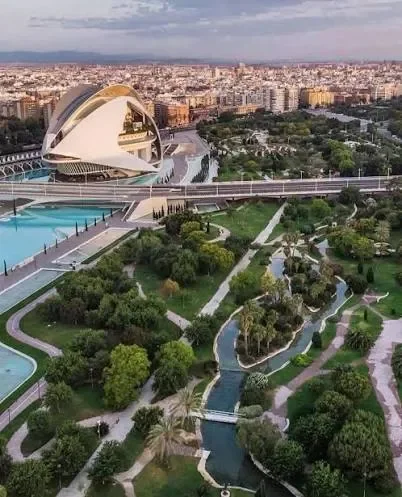 the view on the turia gardens in valencia spain