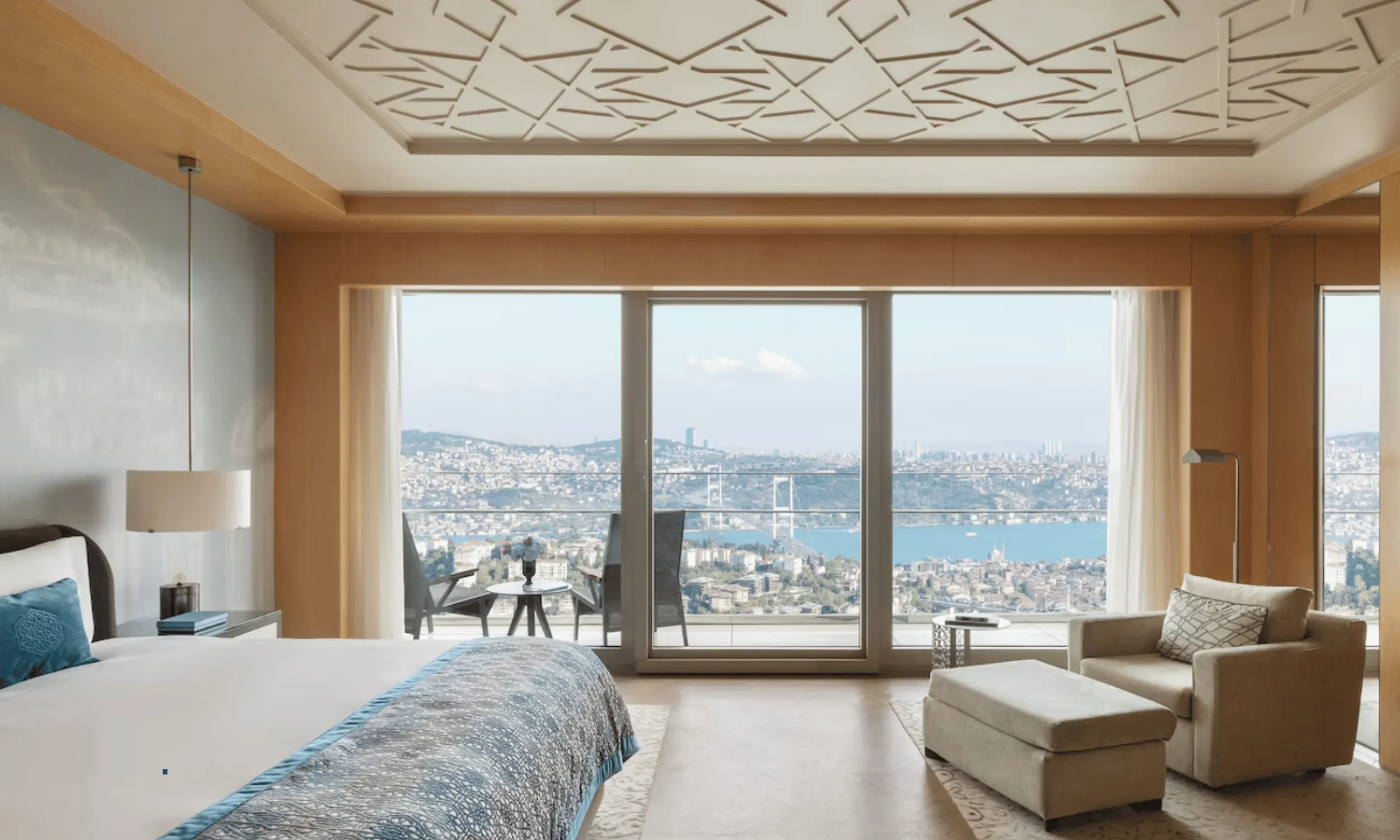 the bosphorus view from bedroom in raffles istanbul beşiktaş