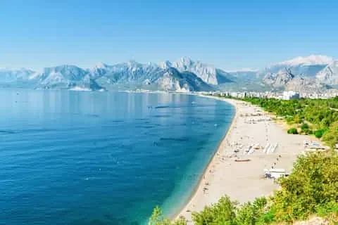 lara beach in antalya with its turquoise water