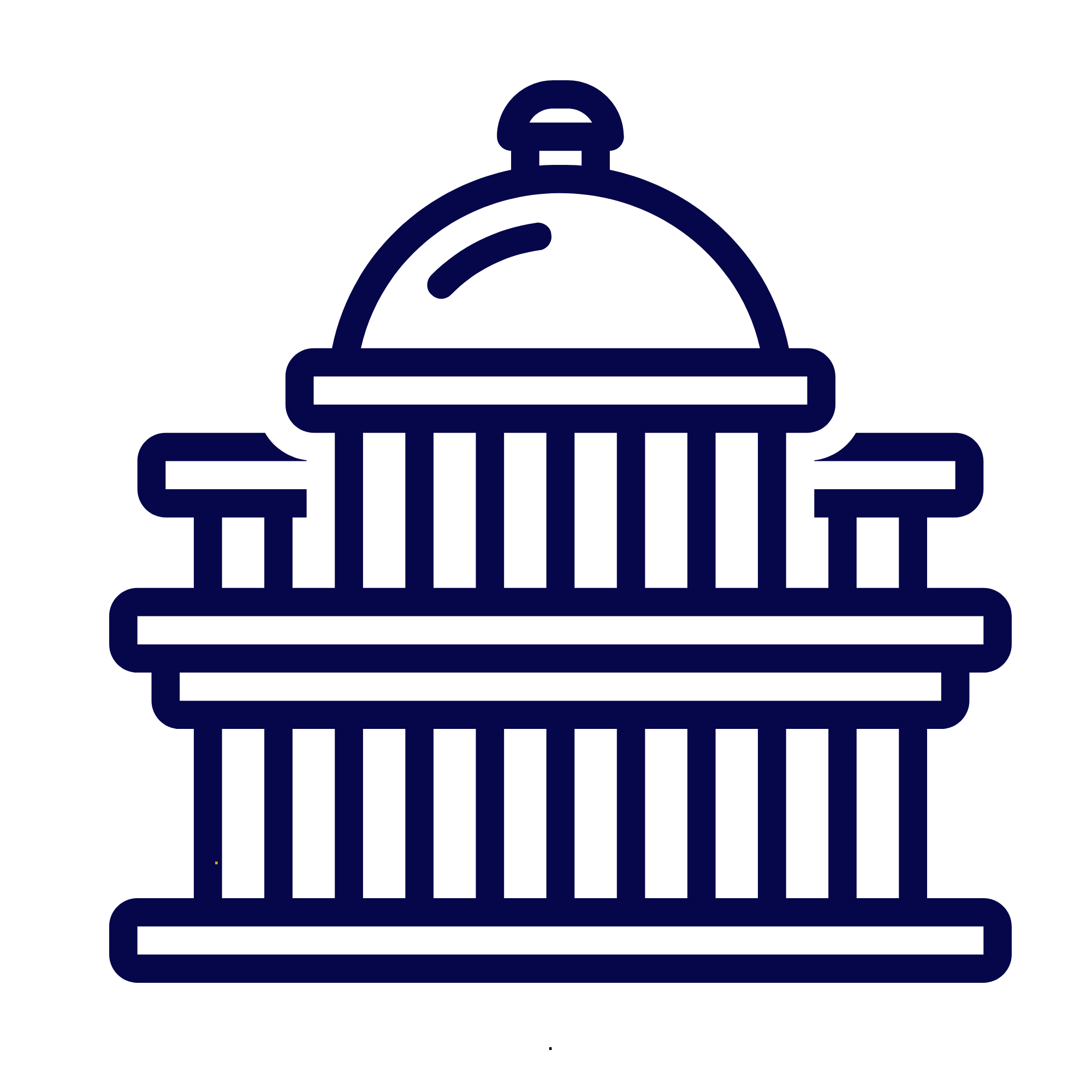 Illustration of a classic dome-shaped alarm clock with a rectangular base, depicted with dark blue outlines on a black background.