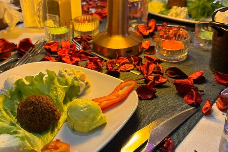 dinner table for couples on the valentine's day on the bosphorus dinner cruise