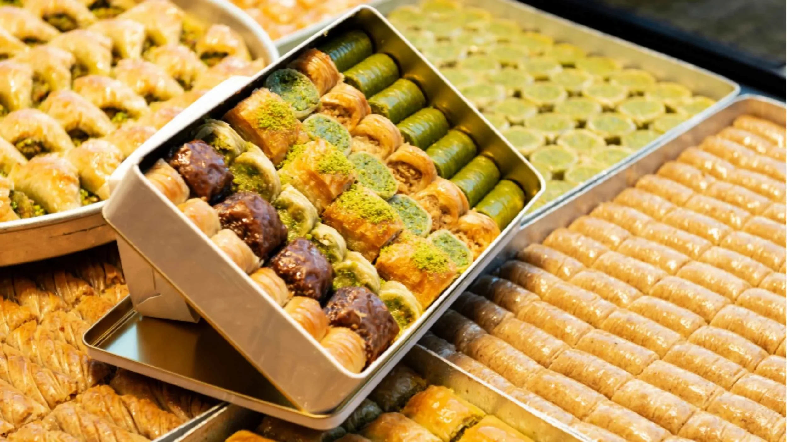 Turkish baklava made with layers of filo, pistachios, and syrup — one of the most famous desserts in Turkey.