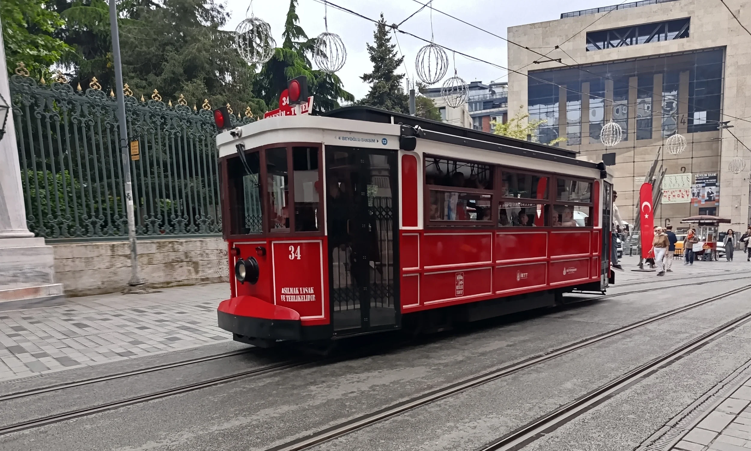 the famous old vintage red train in istiklal street taksim istanbul.